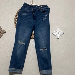 Casual Blue Distressed Boyfriend Jeans